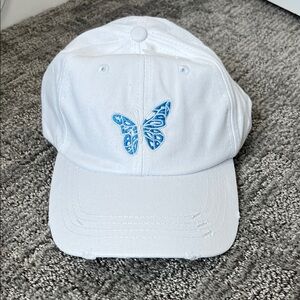 Banana Republic White Hat with Blue Butterfly
